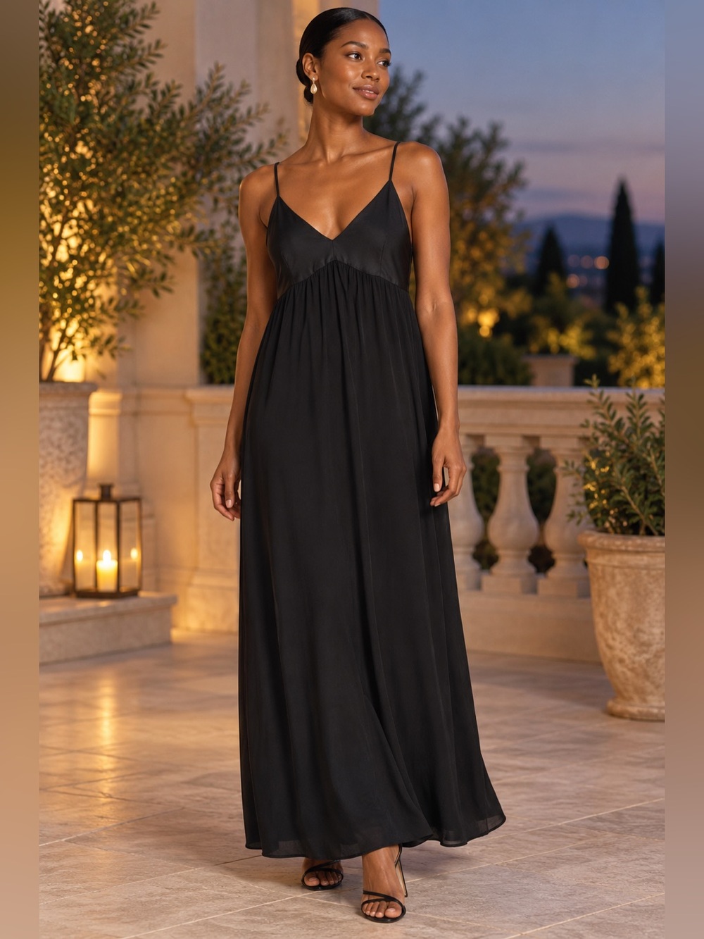 Theory Black Empire Waist Slip Dress — Size 10